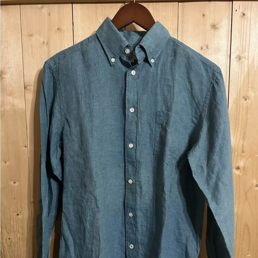 Hartford linen button teal front shirt